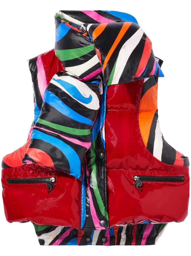 Red Marmo-print Quilted Gilet