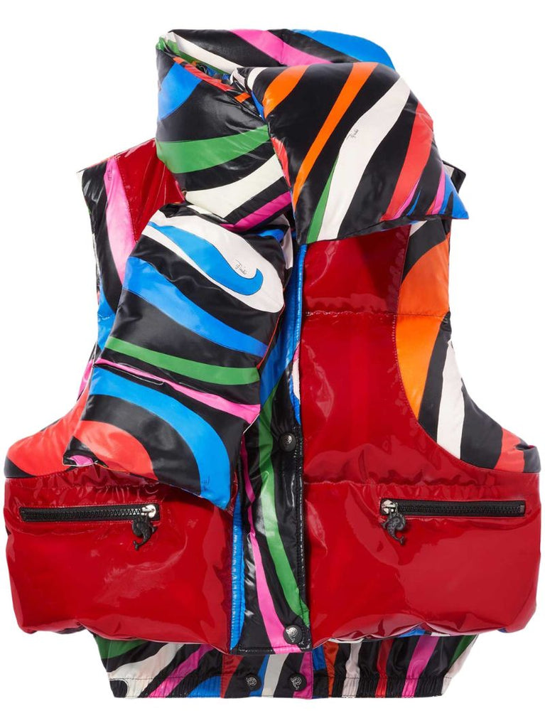 Red Marmo-print Quilted Gilet