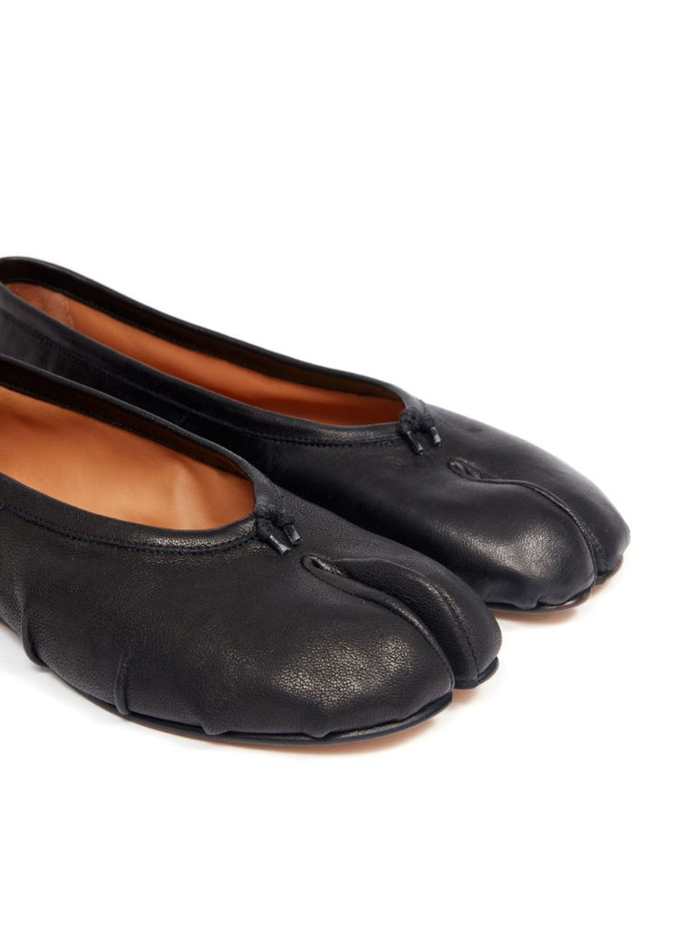 Black Tabi Leather Ballet Pumps