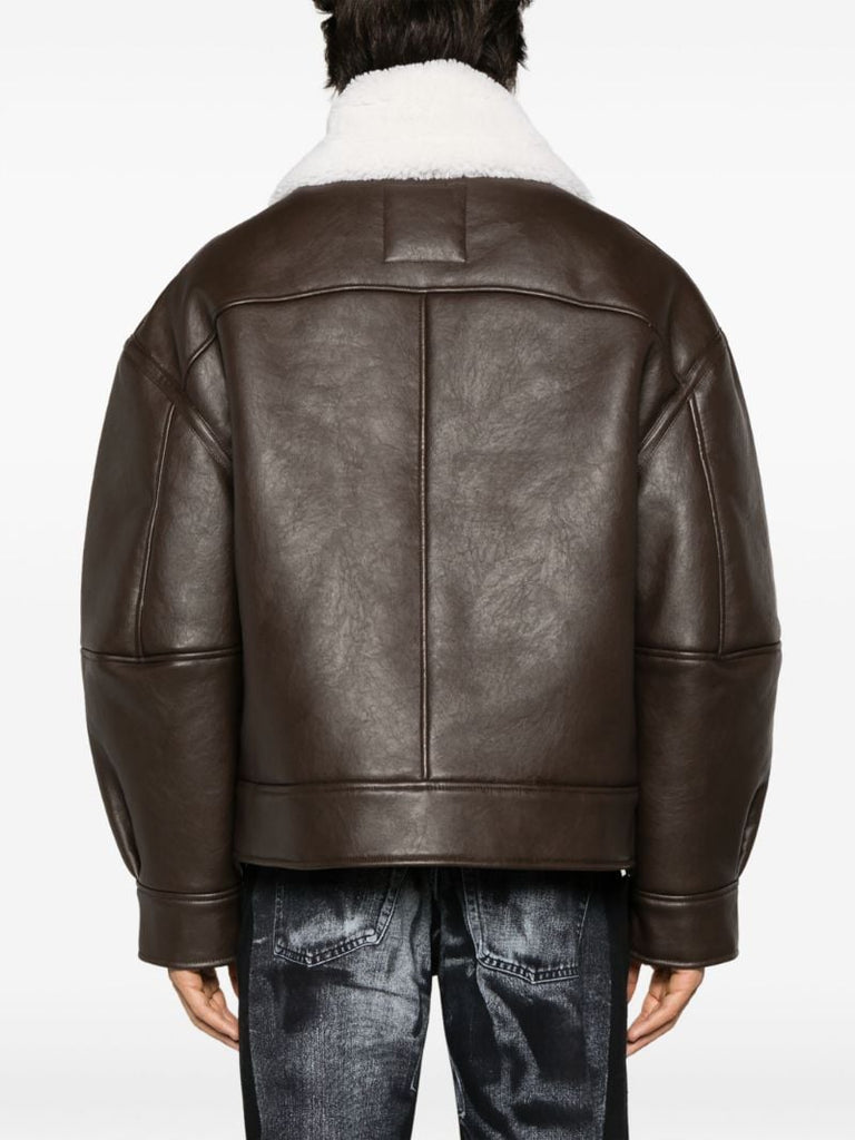 Brown Faux-shearling Biker Jacket