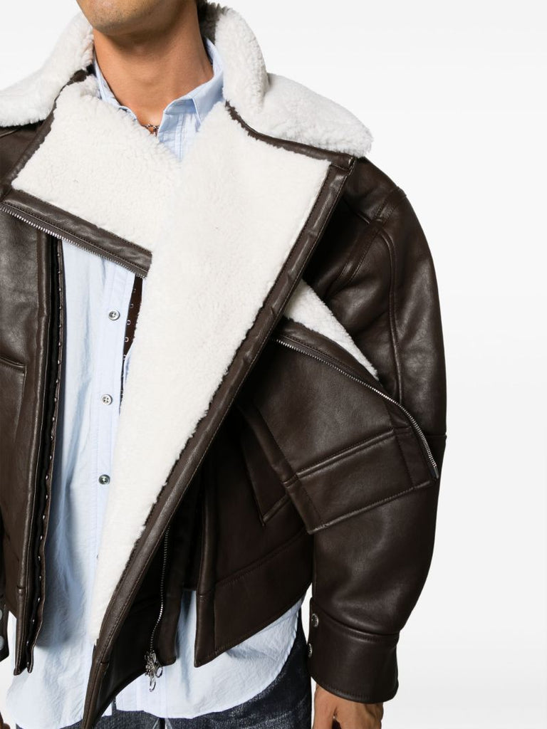 Brown Faux-shearling Biker Jacket