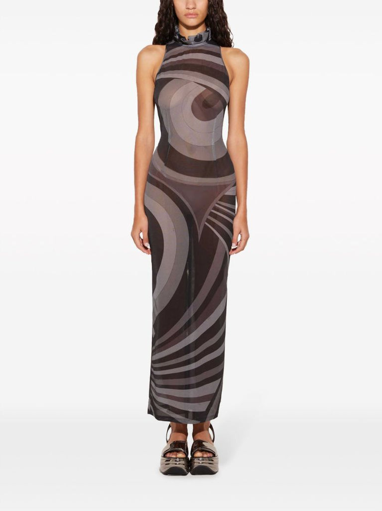 Grey Iride-print Maxi Dress