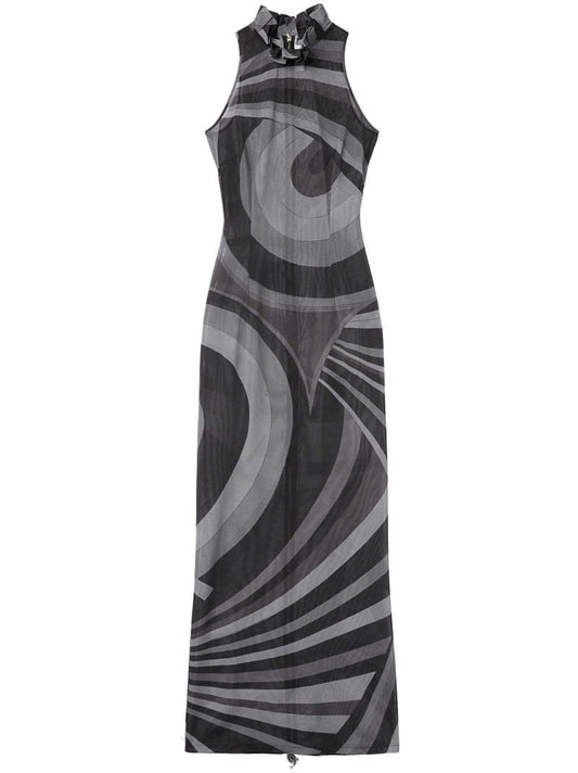 Grey Iride-print Maxi Dress