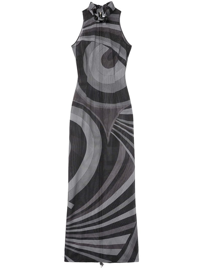 Grey Iride-print Maxi Dress