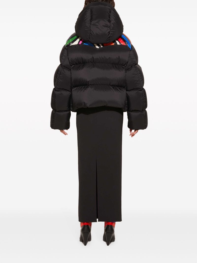 Black Marmo-print Hooded Quilted Jacket