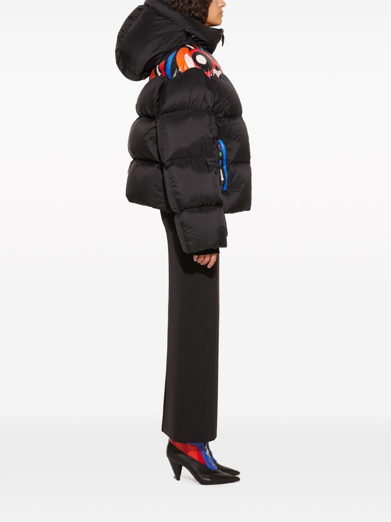 Black Marmo-print Hooded Quilted Jacket
