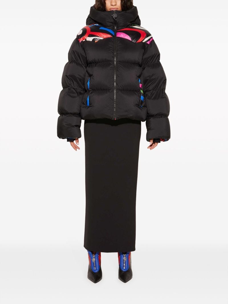 Black Marmo-print Hooded Quilted Jacket