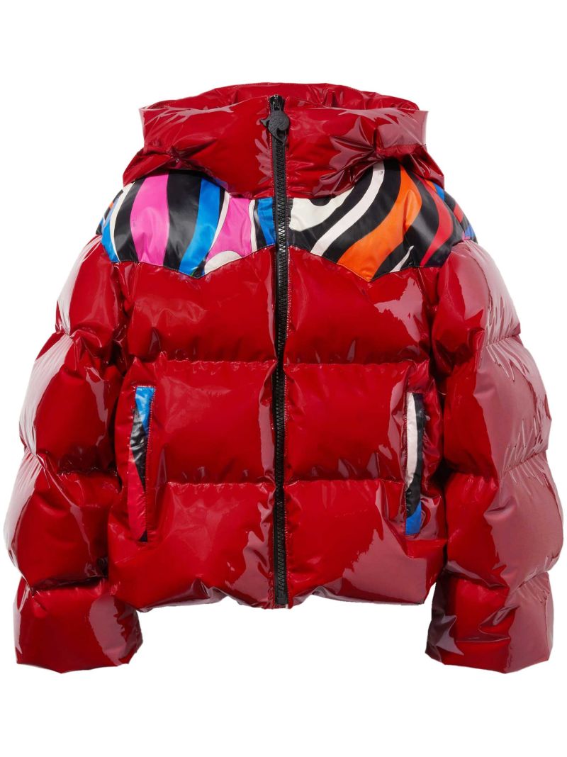 Red Marmo-print Hooded Quilted Jacket