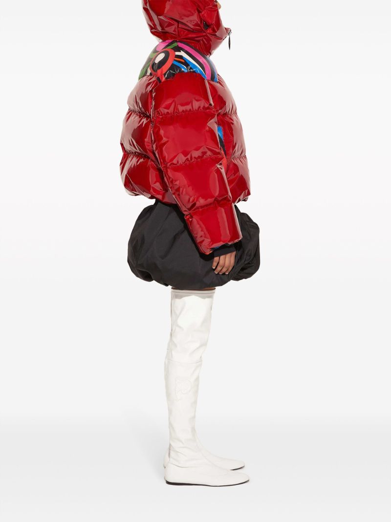 Red Marmo-print Hooded Quilted Jacket