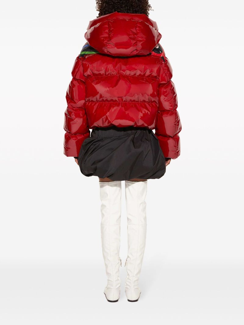 Red Marmo-print Hooded Quilted Jacket