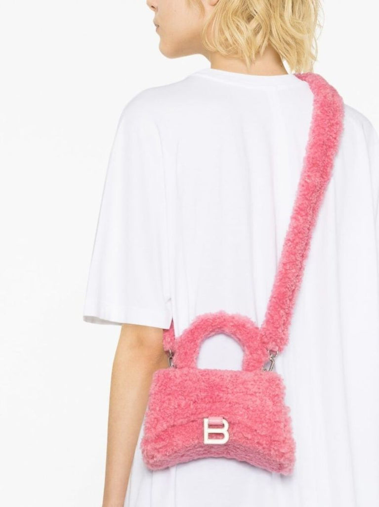 Pink Hourglass Xs Faux-shearling Top Handle Bag