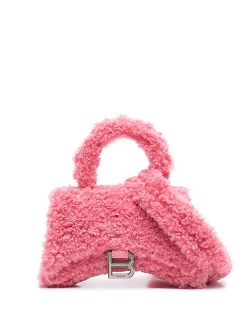 Pink Hourglass Xs Faux-shearling Top Handle Bag