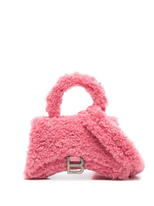 Pink Hourglass Xs Faux-shearling Top Handle Bag