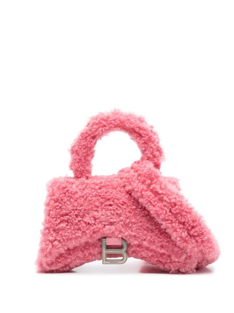 Pink Hourglass Xs Faux-shearling Top Handle Bag