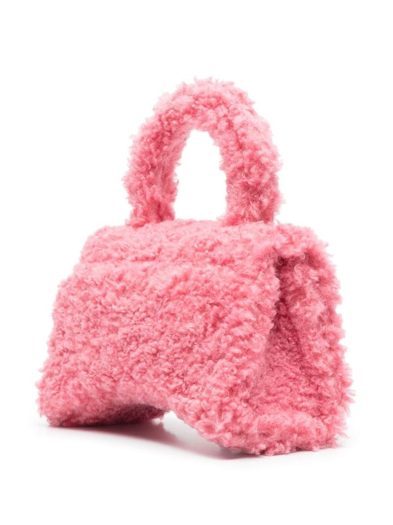 Pink Hourglass Xs Faux-shearling Top Handle Bag