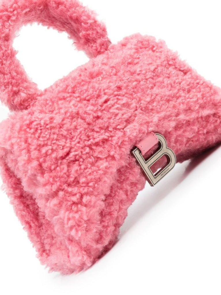 Pink Hourglass Xs Faux-shearling Top Handle Bag