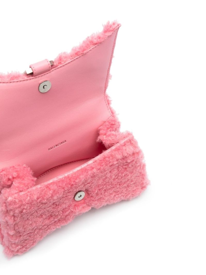 Pink Hourglass Xs Faux-shearling Top Handle Bag