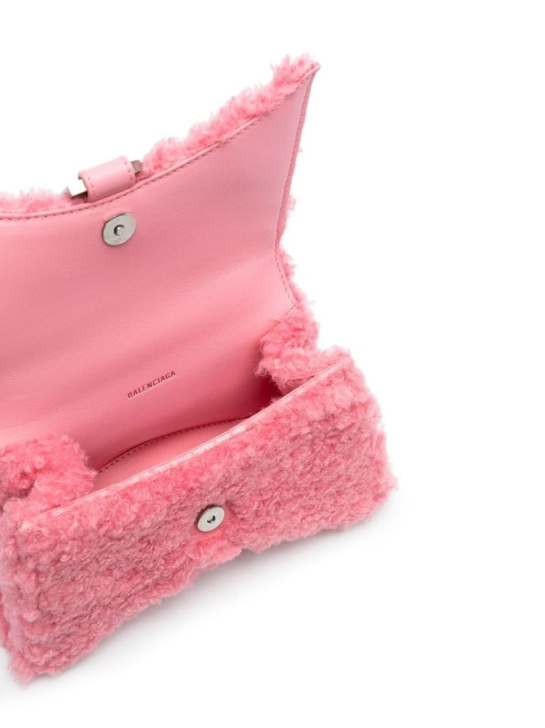 Pink Hourglass Xs Faux-shearling Top Handle Bag