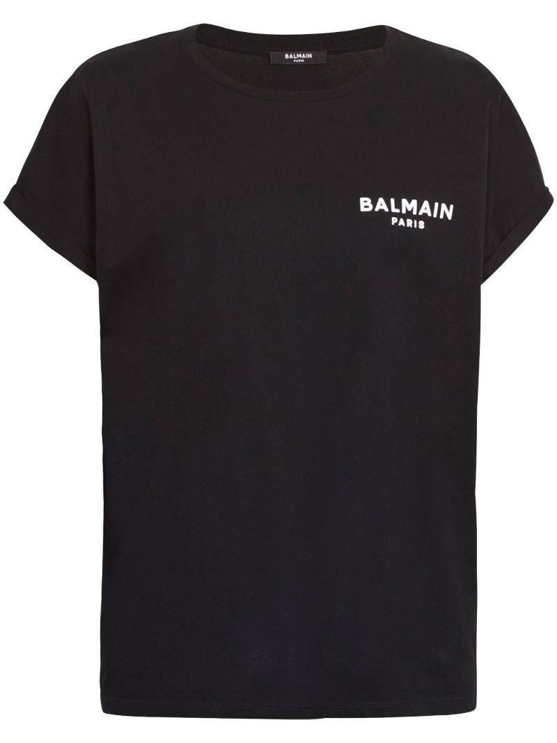 Black Flocked Logo Cotton T-shirt