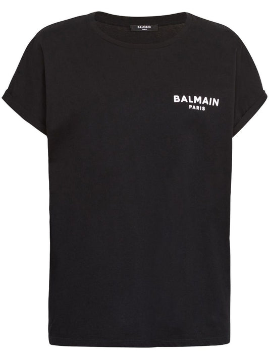 Black Flocked Logo Cotton T-shirt