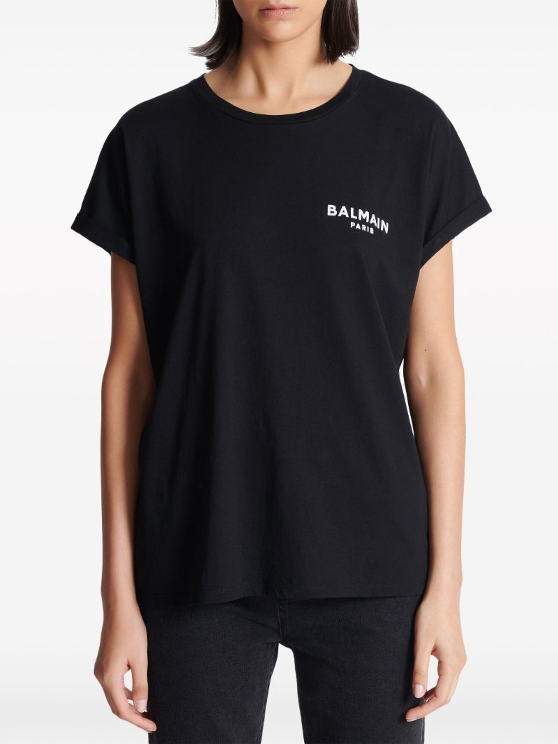 Black Flocked Logo Cotton T-shirt