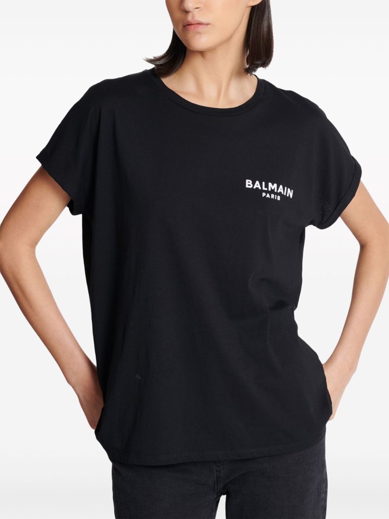Black Flocked Logo Cotton T-shirt