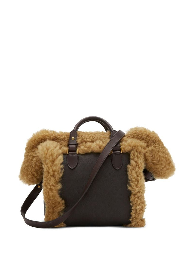 Brown Shearling-trimmed Two-way Bag