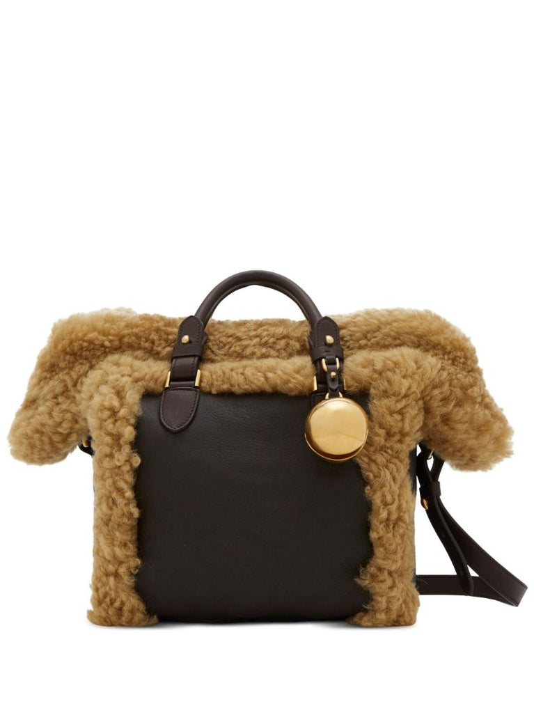 Brown Shearling-trimmed Two-way Bag