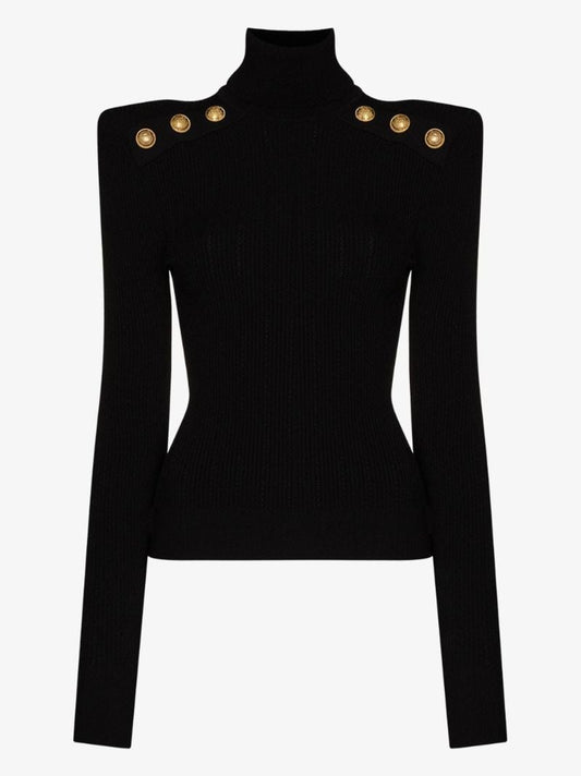 Black Ribbed Roll-neck Sweater