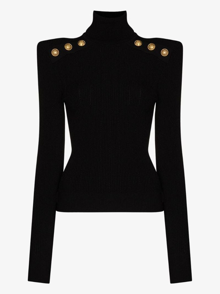 Black Ribbed Roll-neck Sweater