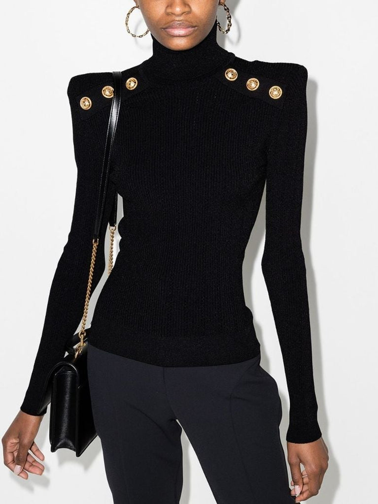 Black Ribbed Roll-neck Sweater