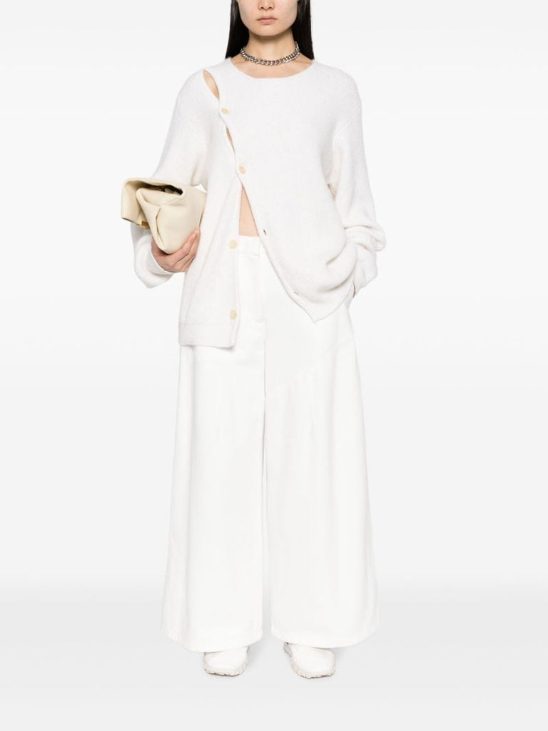 White Wide-leg Cotton Trousers