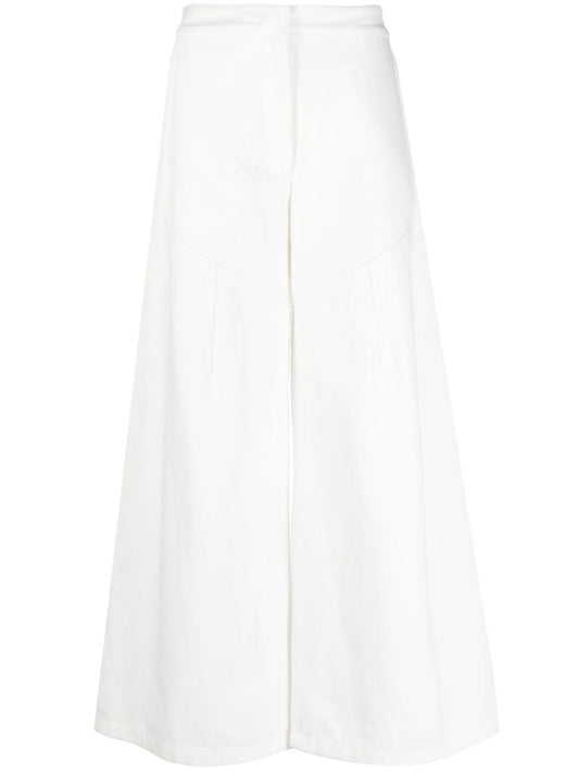 White Wide-leg Cotton Trousers