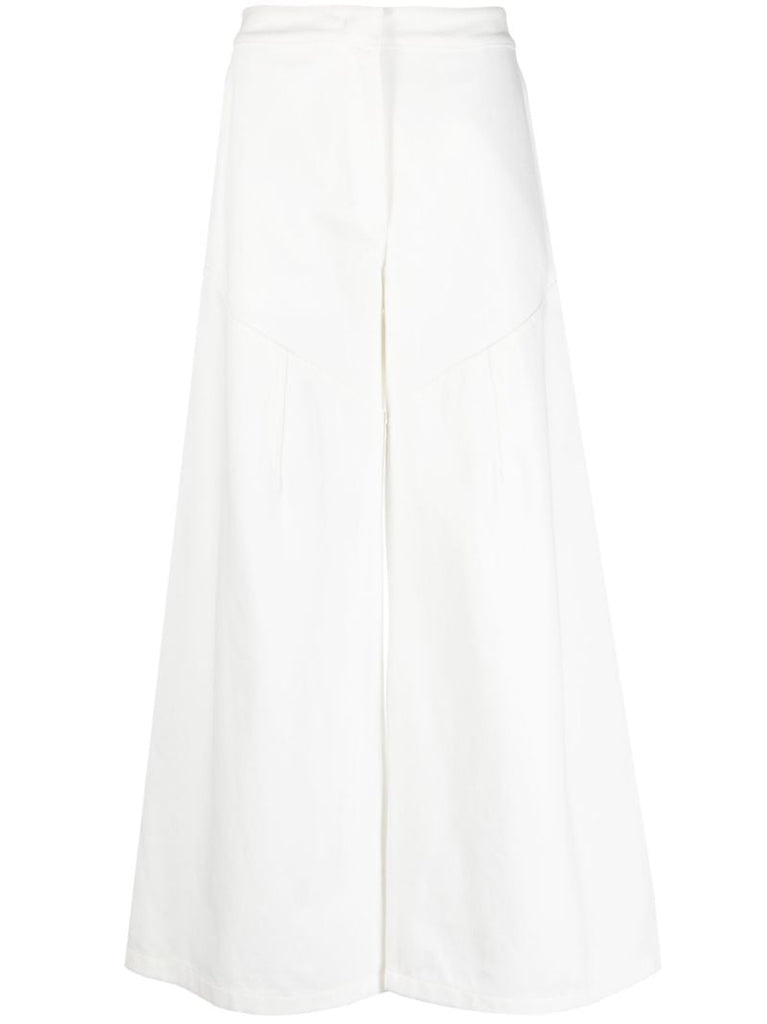 White Wide-leg Cotton Trousers
