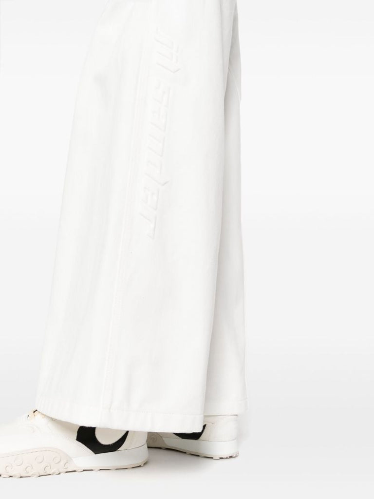 White Wide-leg Cotton Trousers
