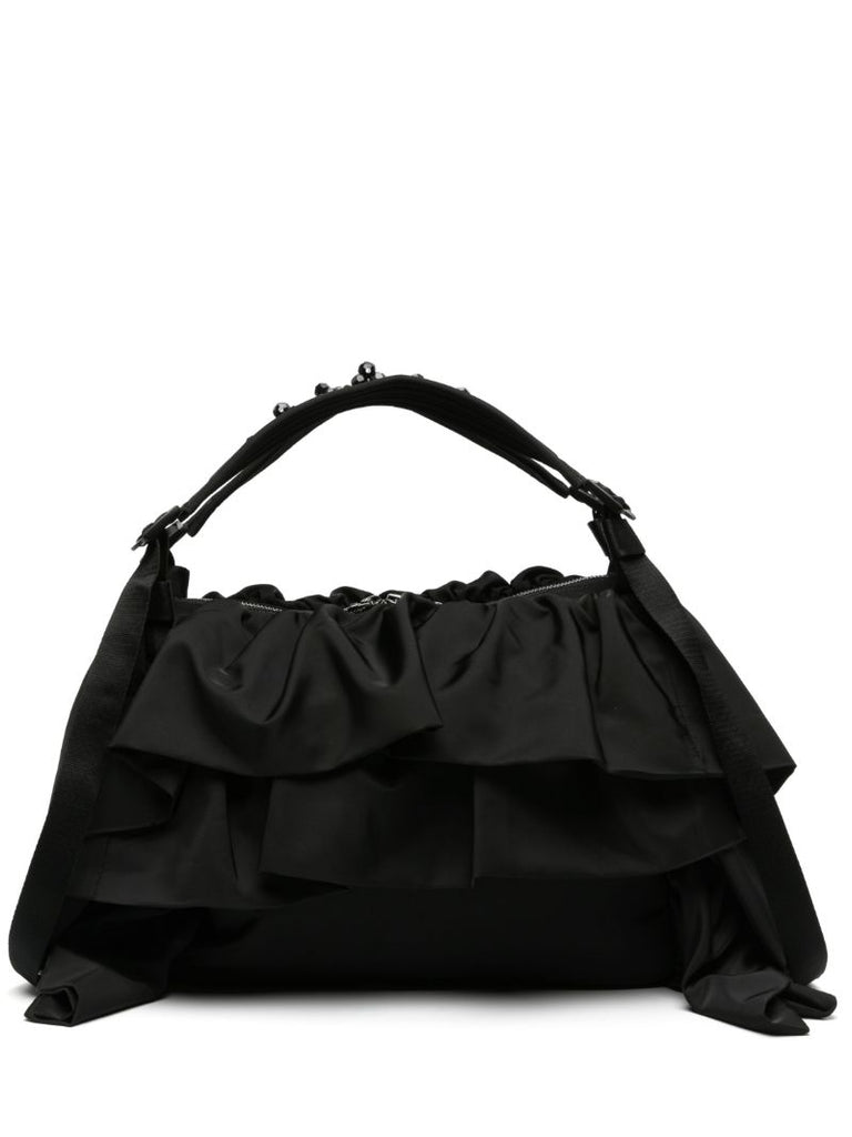 Black Ruffled Tote Bag