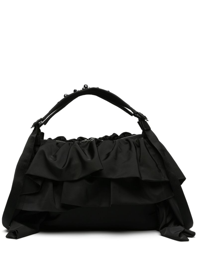 Black Ruffled Tote Bag