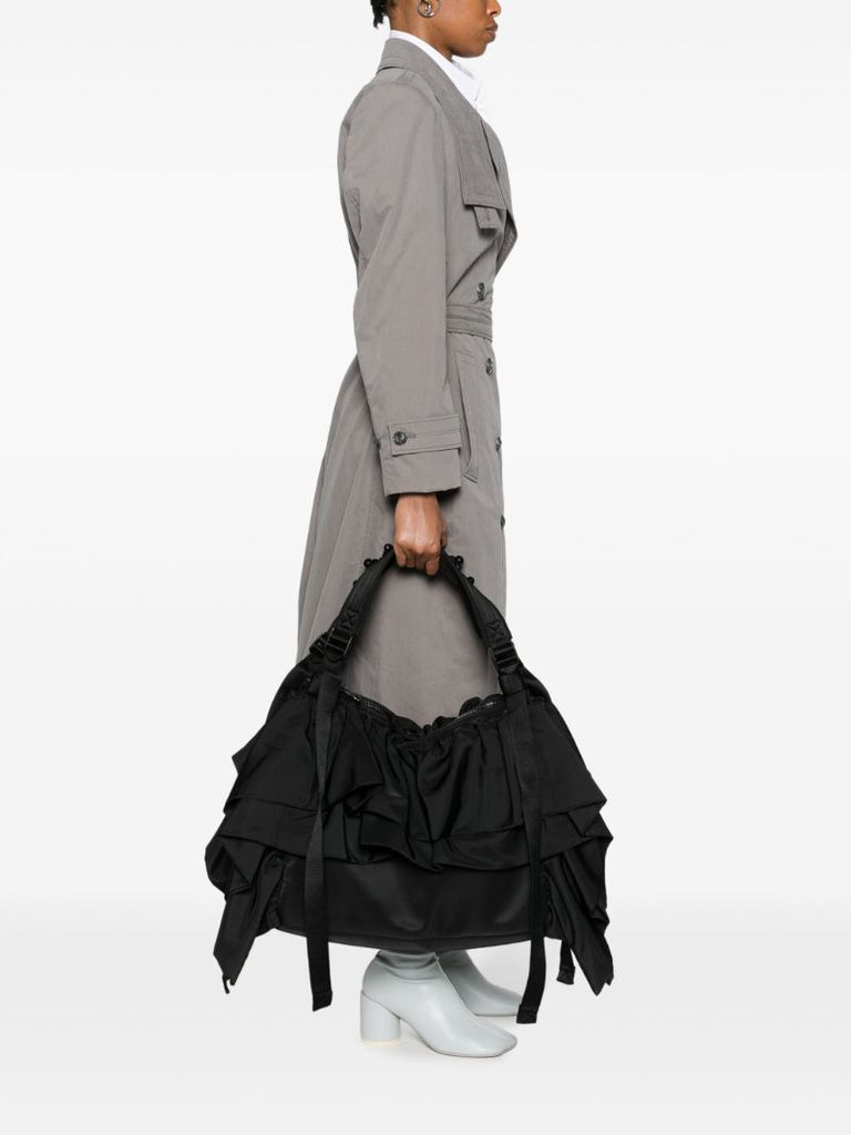 Black Ruffled Tote Bag