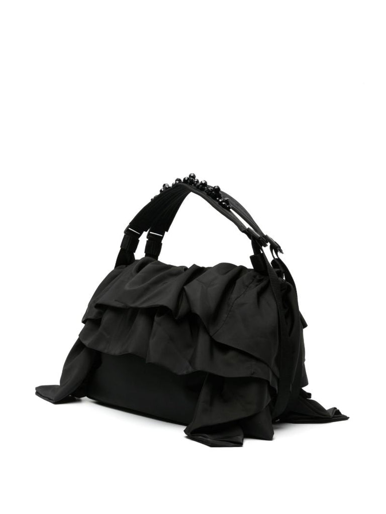 Black Ruffled Tote Bag