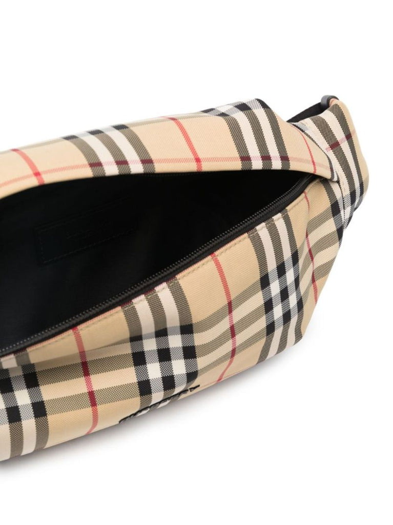 Beige Logo-patch Checked Belt Bag