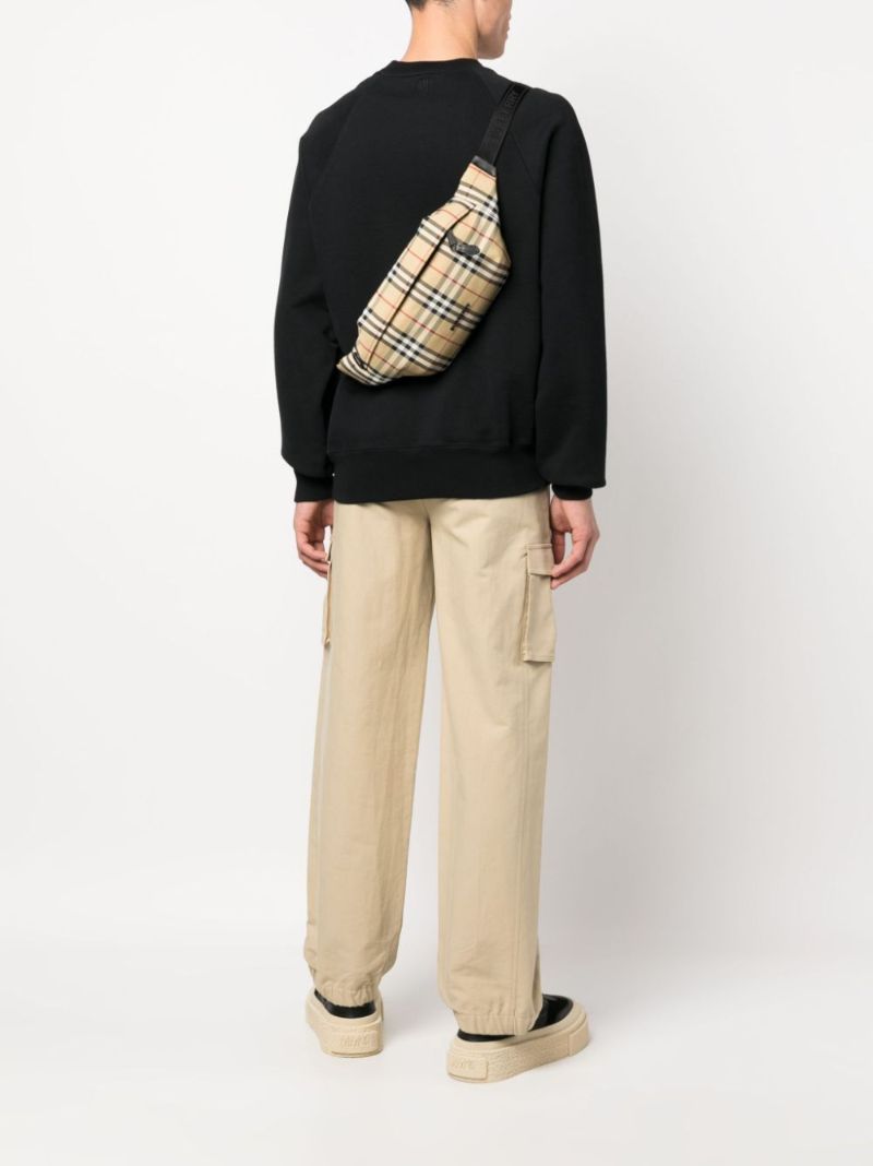 Beige Logo-patch Checked Belt Bag