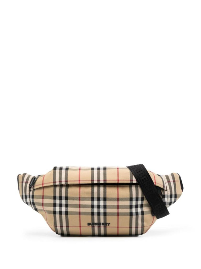 Beige Logo-patch Checked Belt Bag