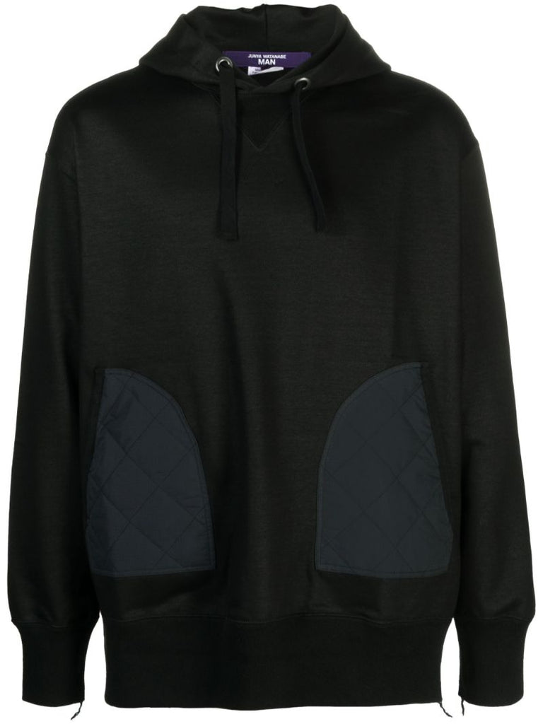 Black Quilted Cotton Hoodie