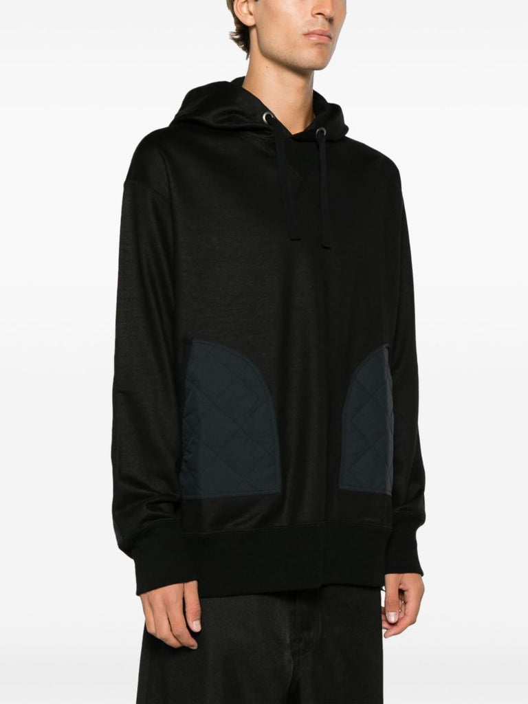 Black Quilted Cotton Hoodie