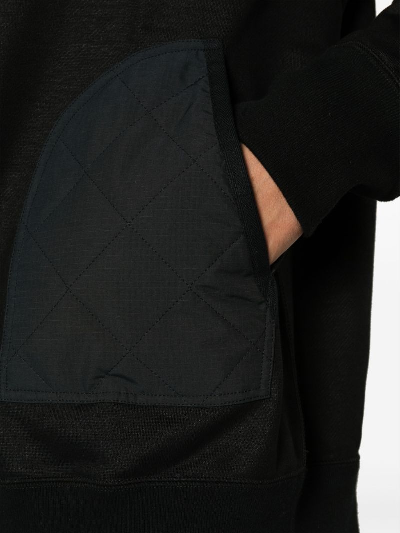 Black Quilted Cotton Hoodie