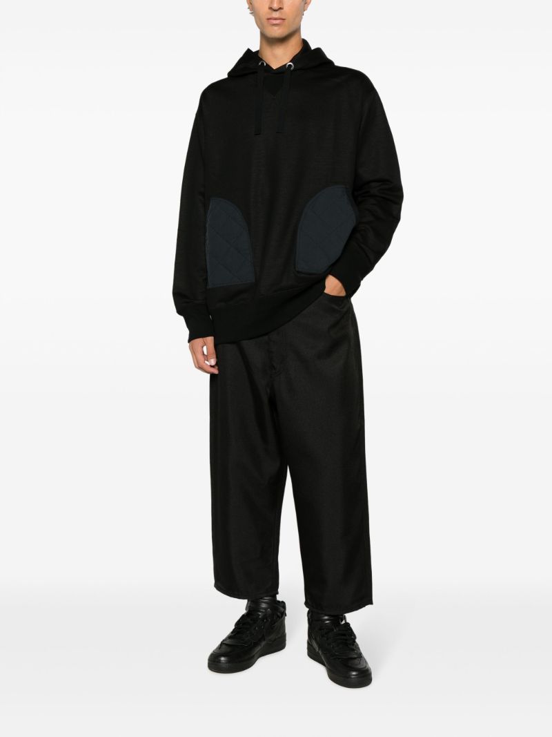 Black Quilted Cotton Hoodie