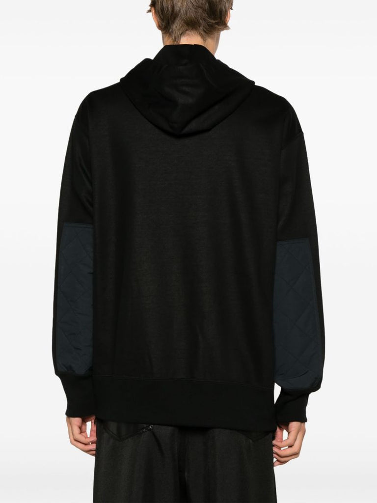 Black Quilted Cotton Hoodie