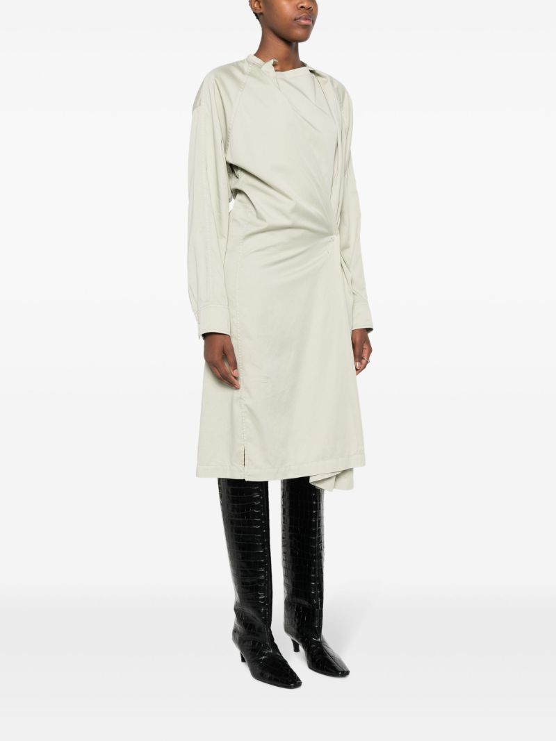Neutral Asymmetric Cotton Midi Dress