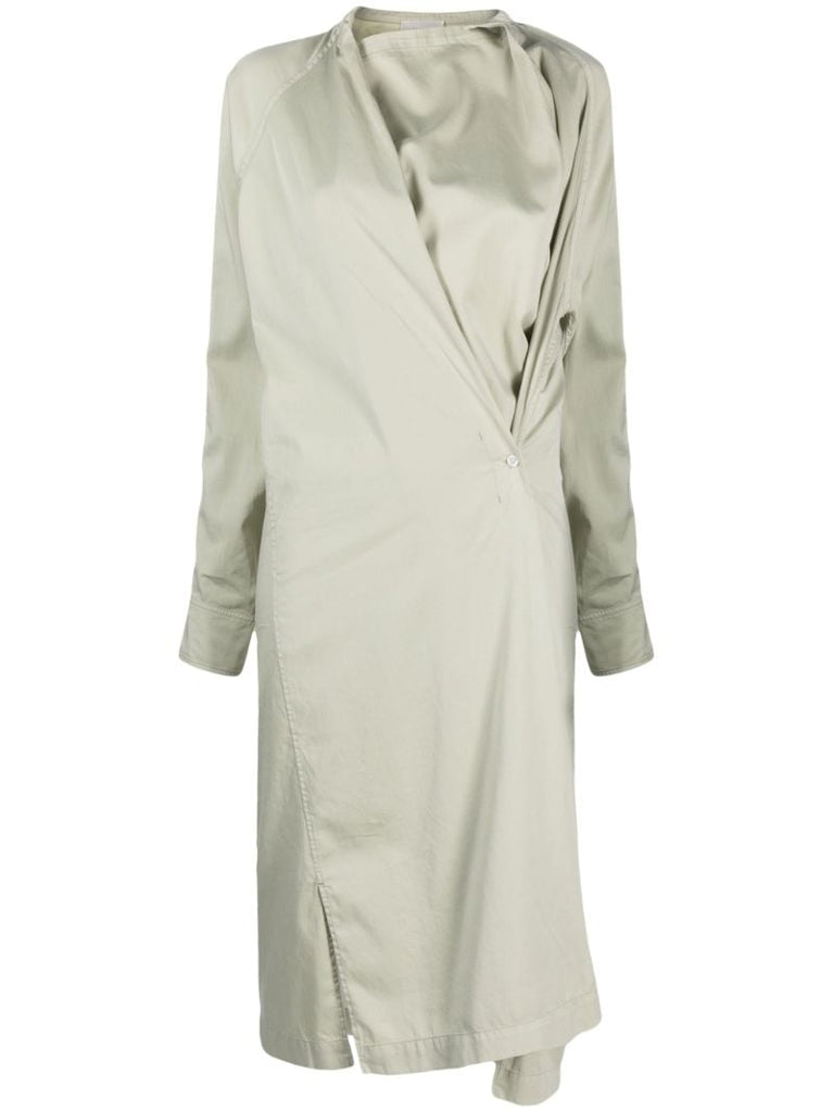 Neutral Asymmetric Cotton Midi Dress