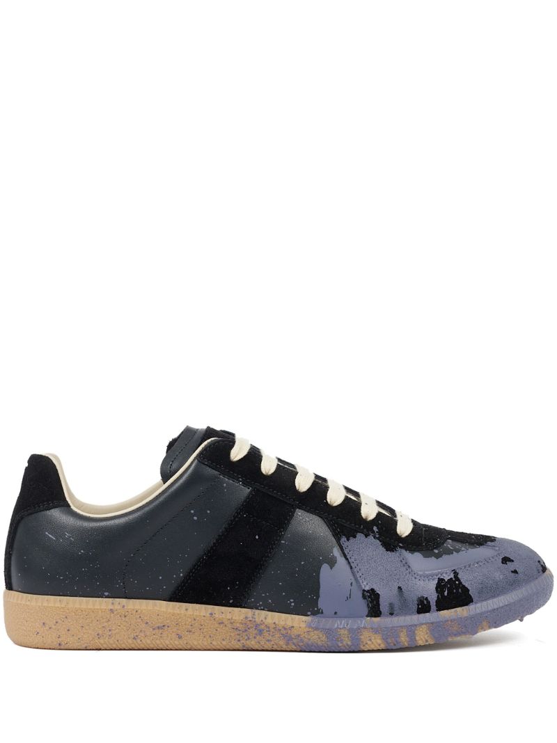 Black Paint Replica Leather Sneakers